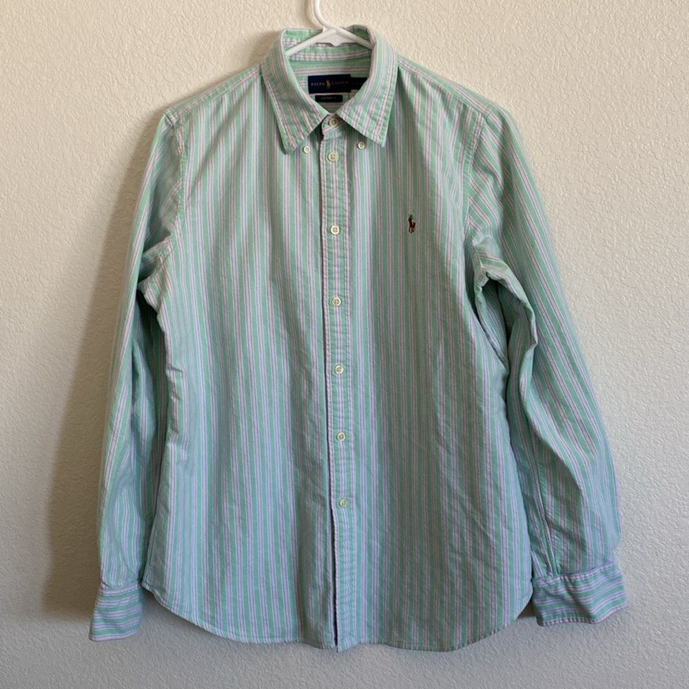 Ralph Lauren Striped Custom Fit Cotton Button Down Shirt Size L (Kids)